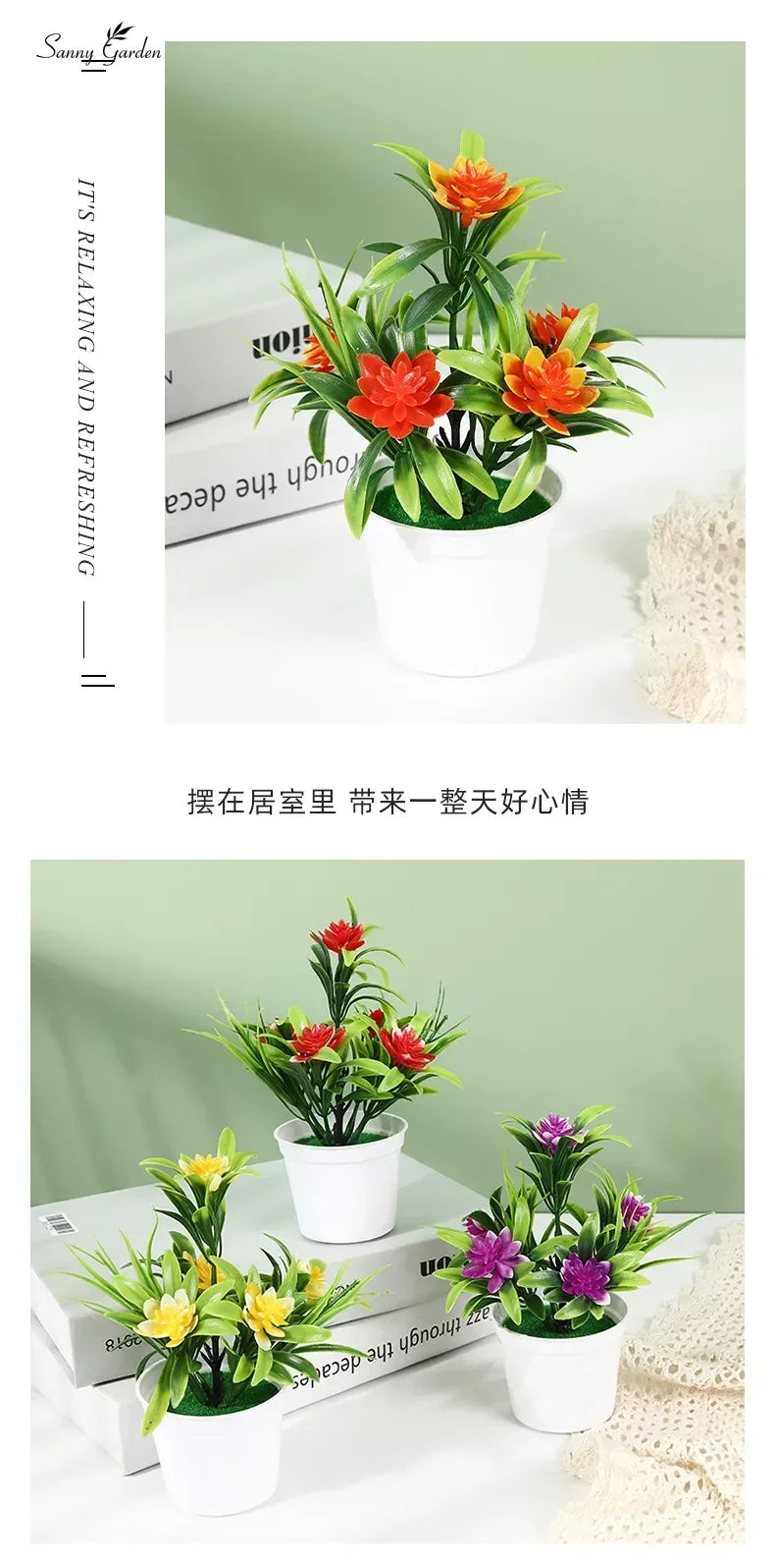 Artificial Potted Simulation Fake Lotus Yellow Red Orange Pink Purple Plants Flower Home Garden Table Decoration Room Ornaments