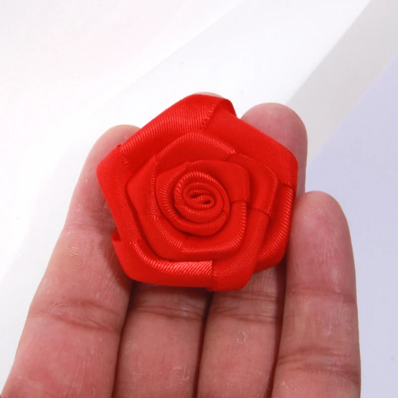 10Pcs 1.5" Handmade Organza Satin Fabric Artificial Rose Flower For Wedding Dress Brooch Decor Headwear Accessories Boutique