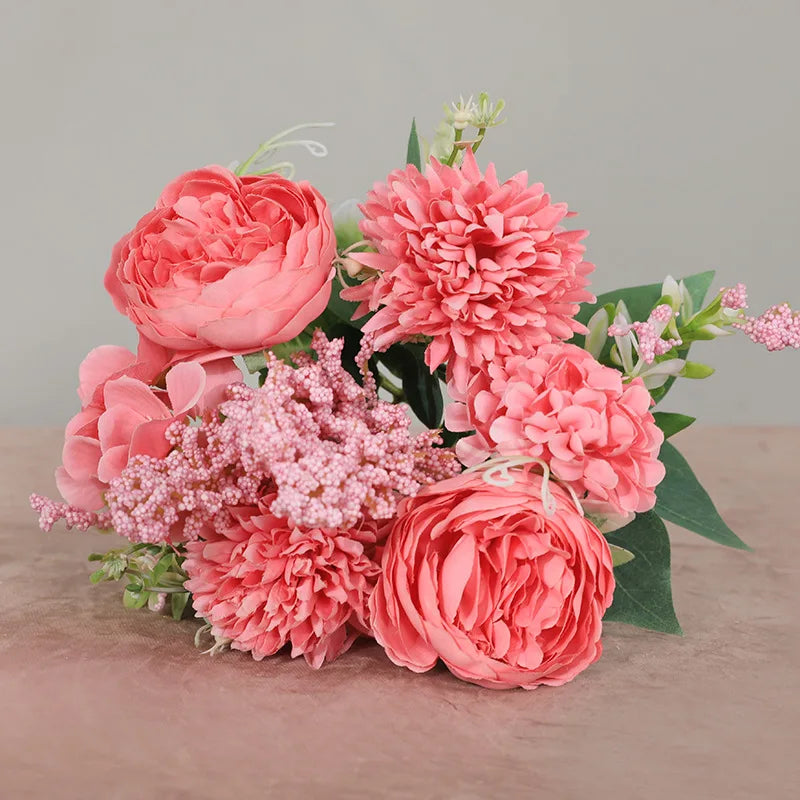 30cm Rose Pink Silk Peony Artificial Flowers Bouquet 5 Big Head an Bud Cheap Fake Flowers for Home Wedding Decoration indoo