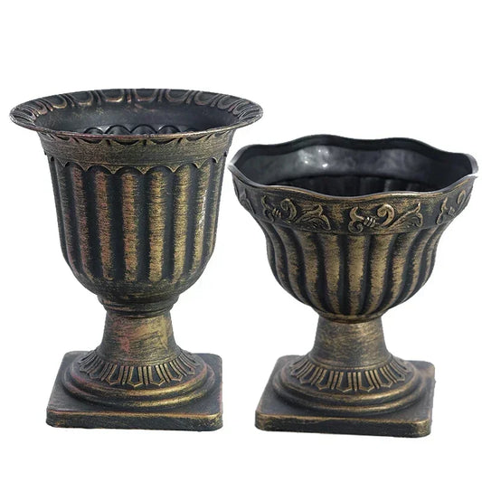 Plastic Distressed Vase Retro Flower Arrangement Roman Column carved copperStyle Wedding Props basin Home Desk White pot Display