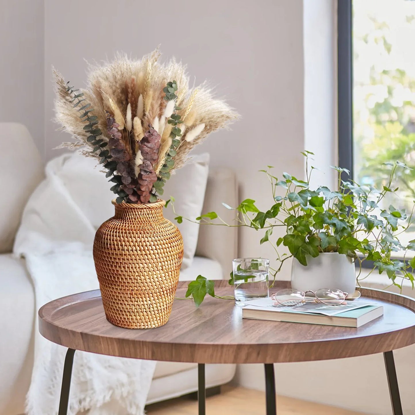 Rattan Woven Flower Vase Rustic Flower Arrangement Containers Large Floor Vase Decorative Imitation Wicker Floor Vase Tall