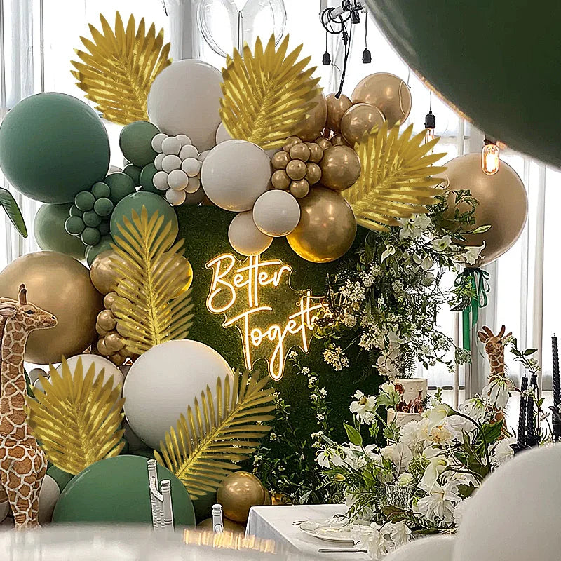 5Pcs Artificial Tropical Palm Tree Leaves Gold Silk Turtle Leaf Branch Fake Plant For Hawaii Wedding Jungle Birthday Party Decor