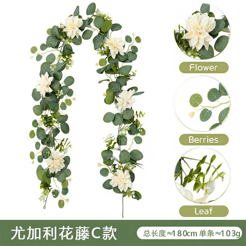 1.8m Artificial Flowers Eucalyptus Garland Greenery Fake Hanging Vines for Weddings Home Garden Outdoor Garden Arch Wall Decor